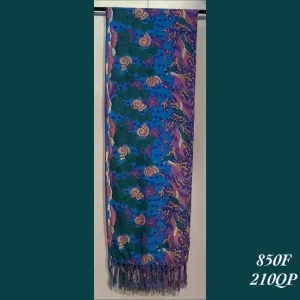 850F - 210QP , Fringed scarf with dolphins