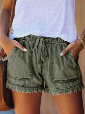 Army Green Drawstring Shorts