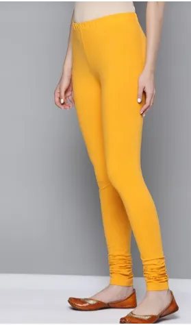 Attractive Premium Quality Yellow Color Cotton Leggings For Women