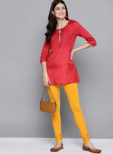 Attractive Premium Quality Yellow Color Cotton Leggings For Women