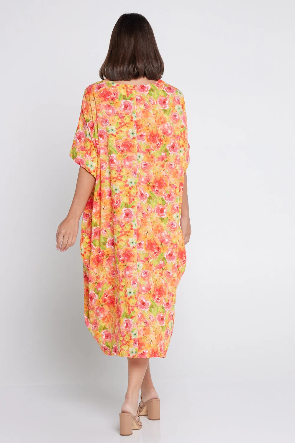 Ayla Cotton Cocoon Dress - Tangerine Rose