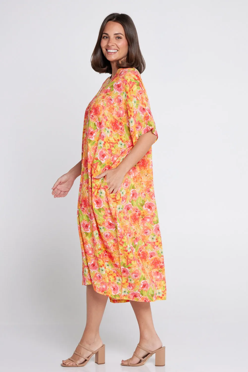 Ayla Cotton Cocoon Dress - Tangerine Rose