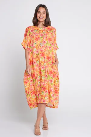 Ayla Cotton Cocoon Dress - Tangerine Rose