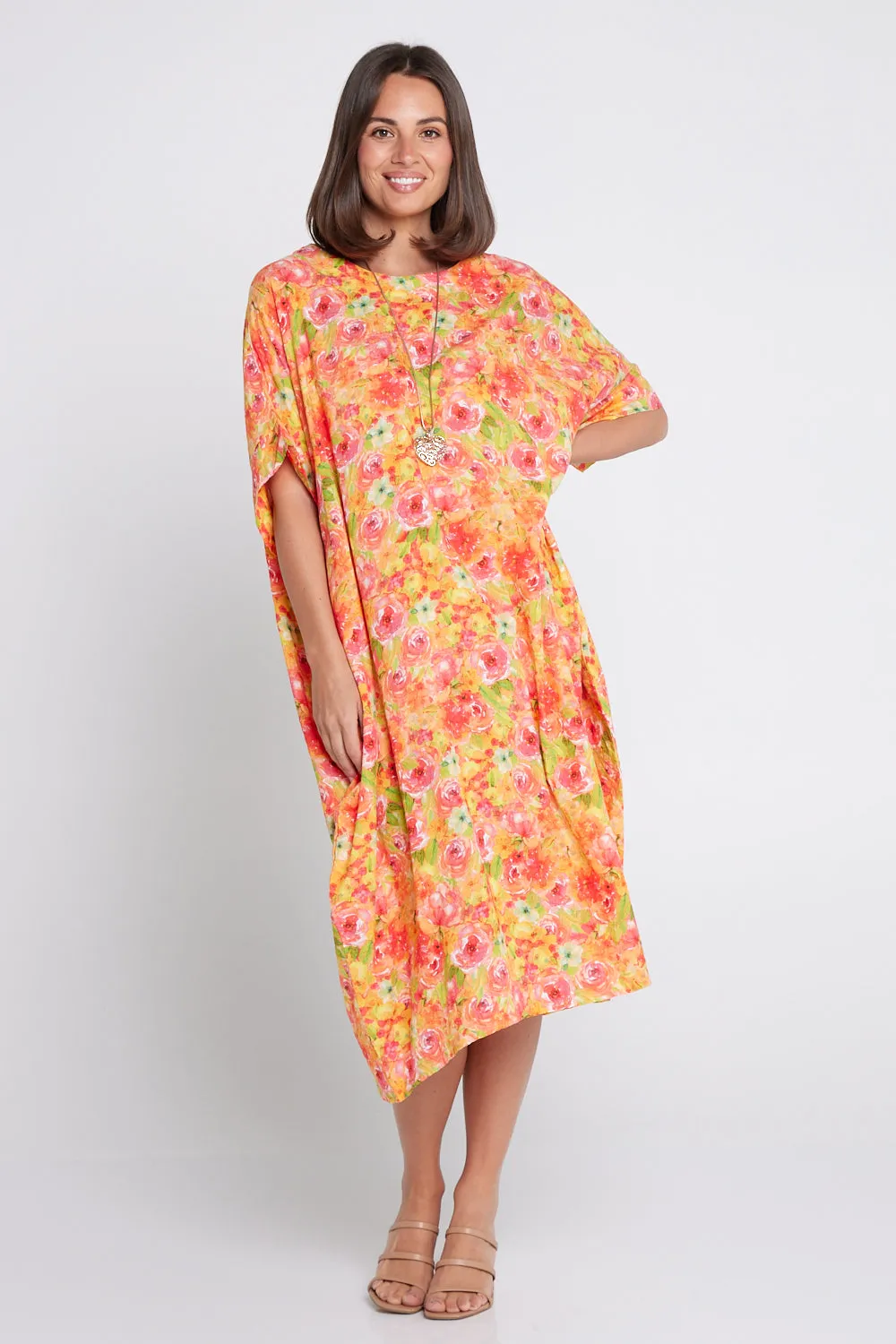 Ayla Cotton Cocoon Dress - Tangerine Rose