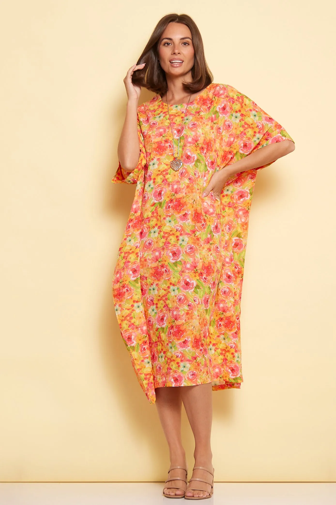 Ayla Cotton Cocoon Dress - Tangerine Rose