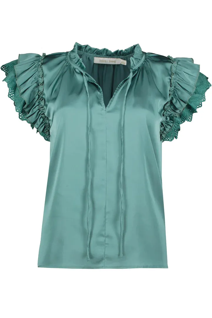 Bishop   Young Sea Green Flutter Sleeve Top