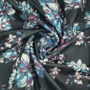 Black & Blue Floral Print Georgette Fabric