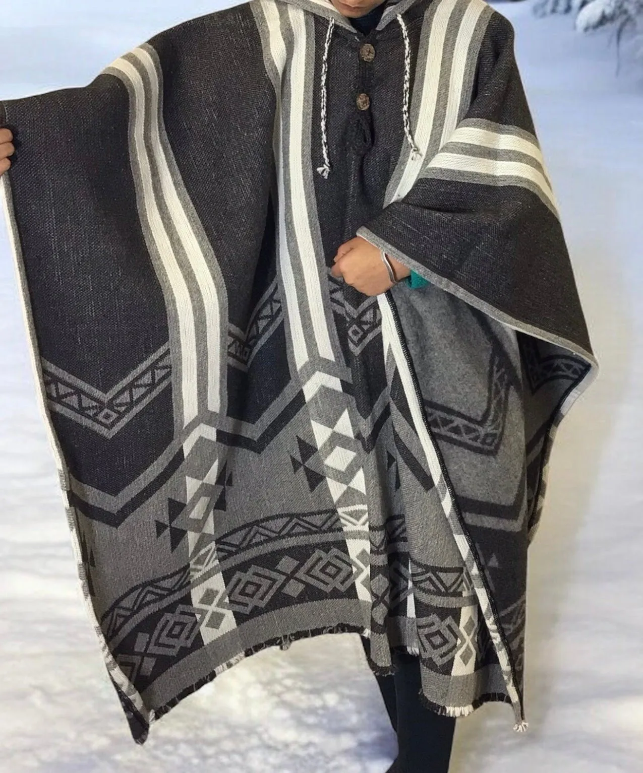 Black and Grey Llama Wool Ponchos