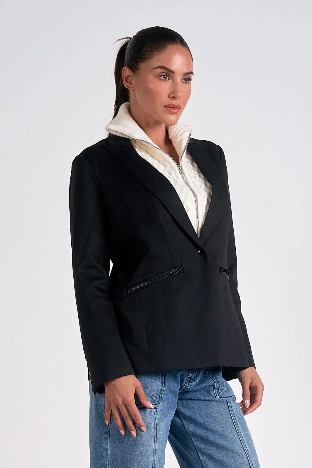 Black Blazer with Ivory Sweater Insert