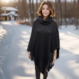 Black Ginger Black Collared Relovo Knitted Poncho - 736-498