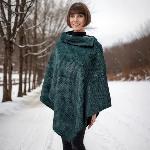 Black Ginger Dark Green Collared Yana Faux Fur Poncho - 736-494