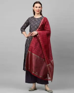 Block Print Palazzo Set With Cotton Silk Dupatta