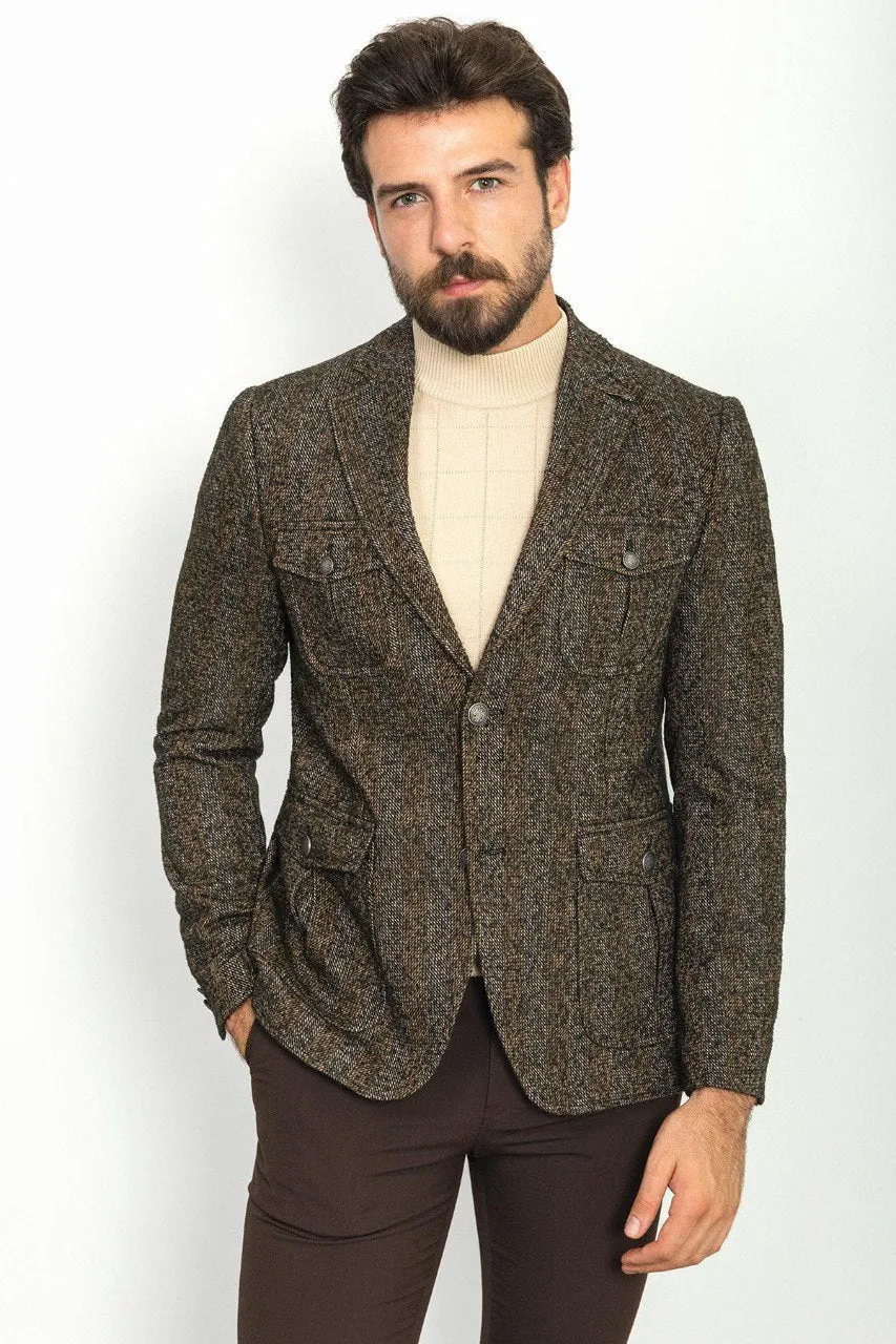 Bojoni Pezza Slim Fit Brown Blazer