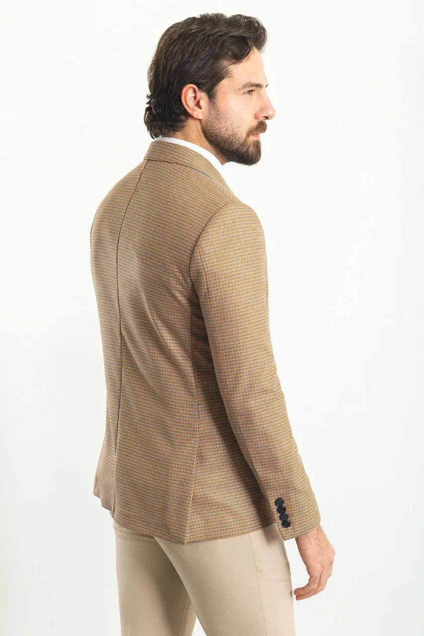 Bojoni Torretta Slim Fit Beige Plaid Blazer