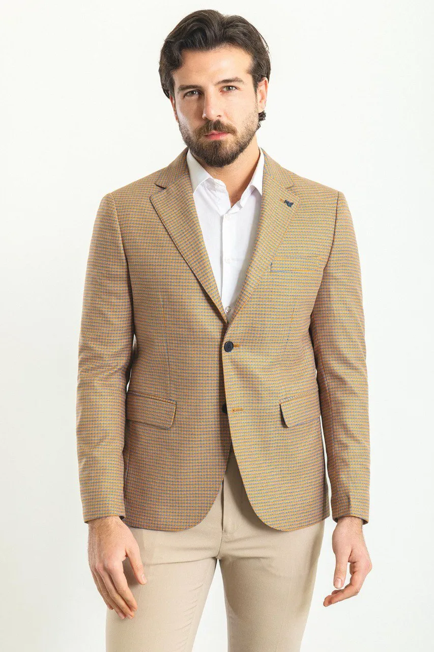 Bojoni Torretta Slim Fit Beige Plaid Blazer