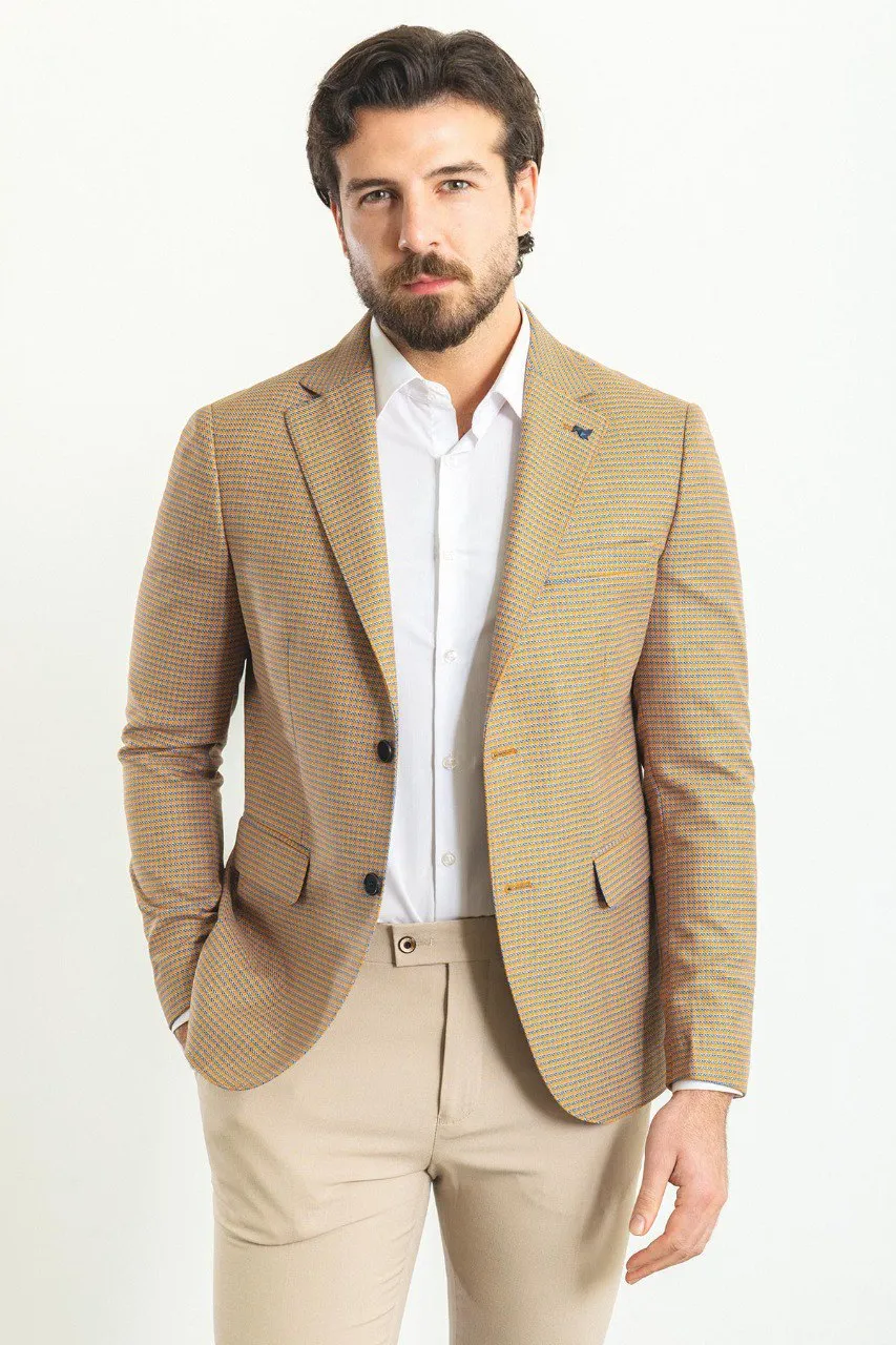 Bojoni Torretta Slim Fit Beige Plaid Blazer