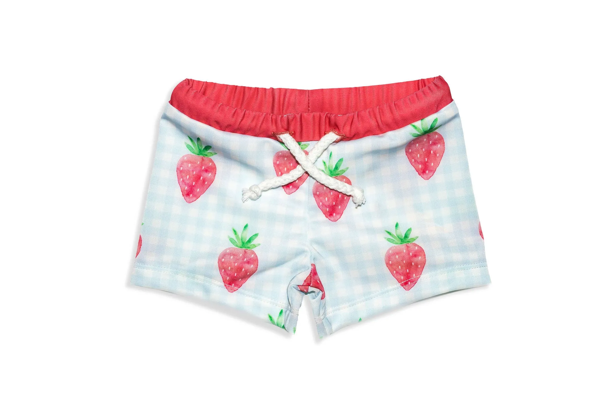 Boy's Blue Lycra Swim Shorts with Strawberries