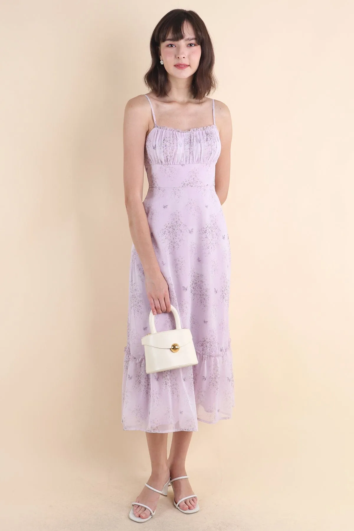 BRANT FLORAL RUCHED MAXI IN LILAC