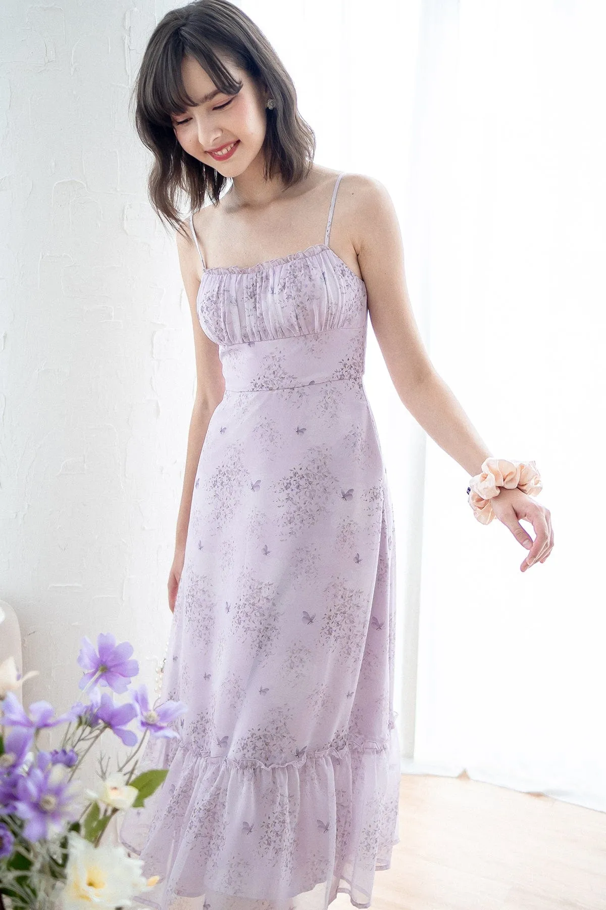 BRANT FLORAL RUCHED MAXI IN LILAC