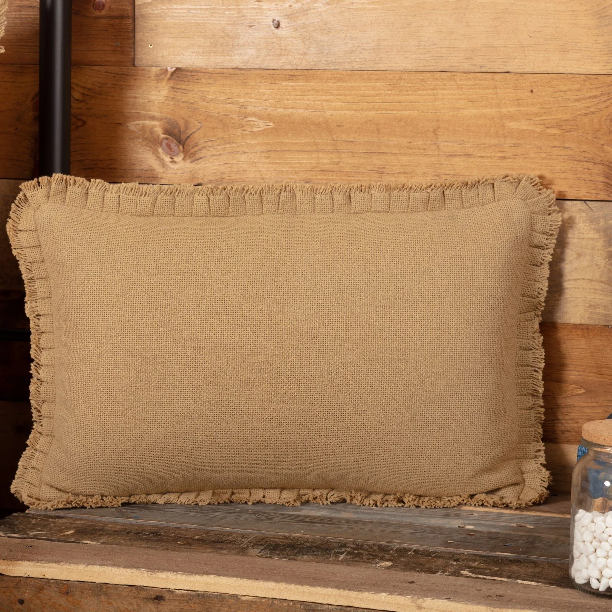 Burlap Natural Ruffled Pillow 14x22"