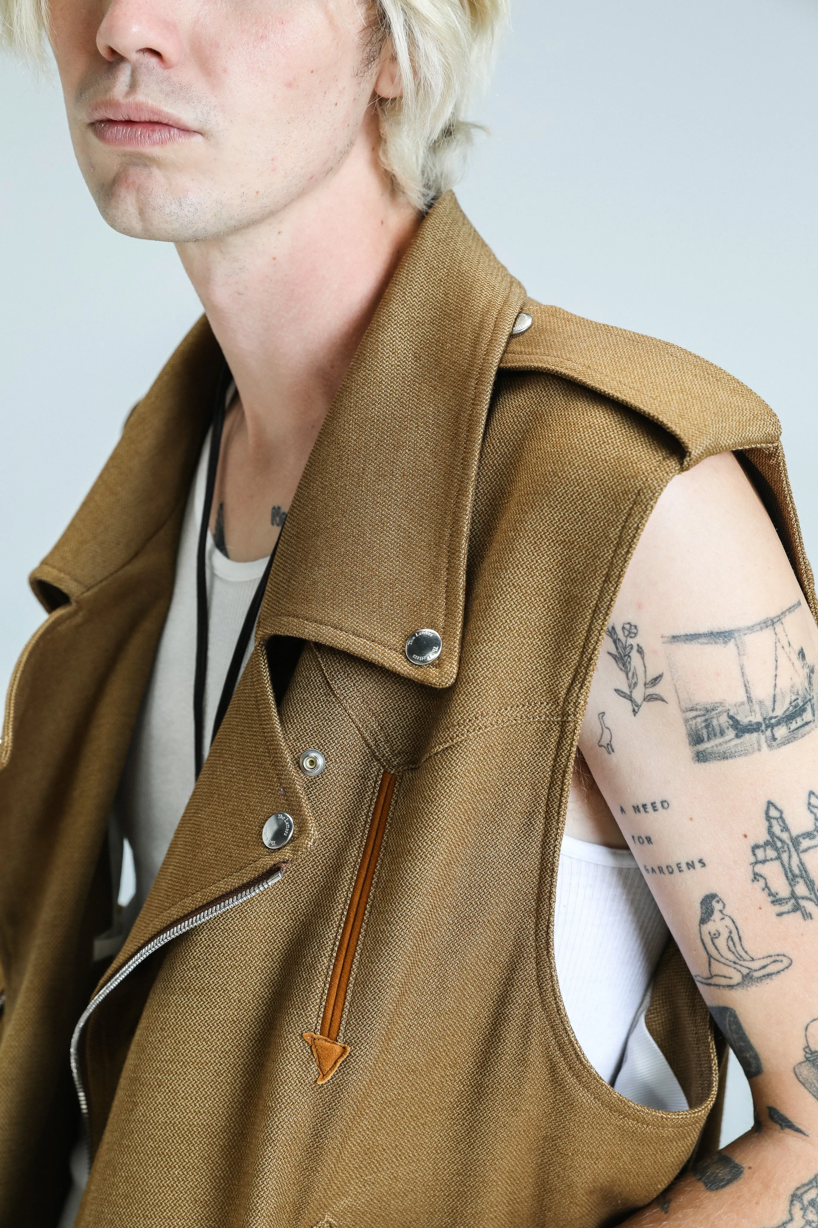 Camel Cotton Motorcycle Western Sleeveless Jacket