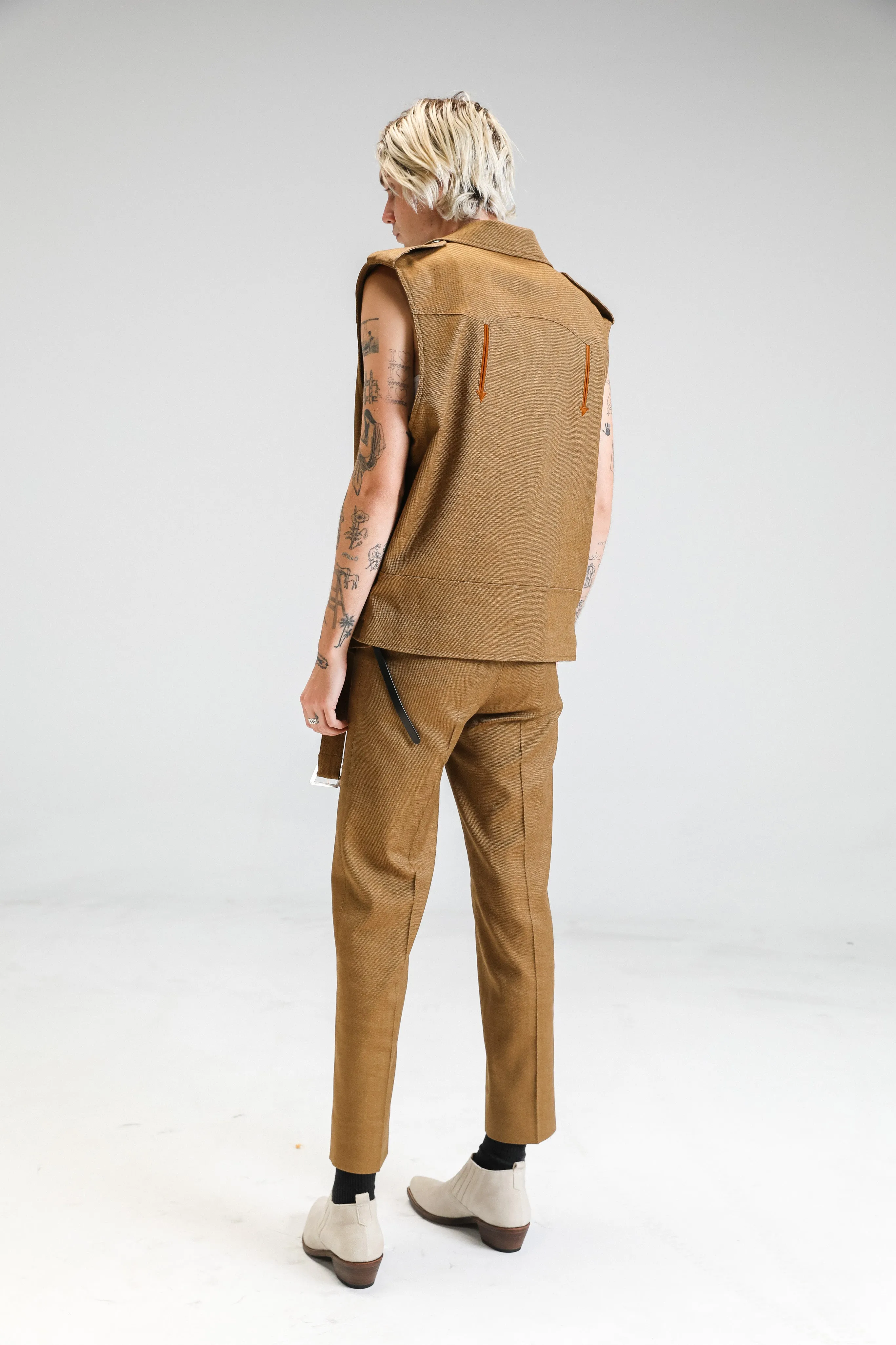 Camel Cotton Motorcycle Western Sleeveless Jacket