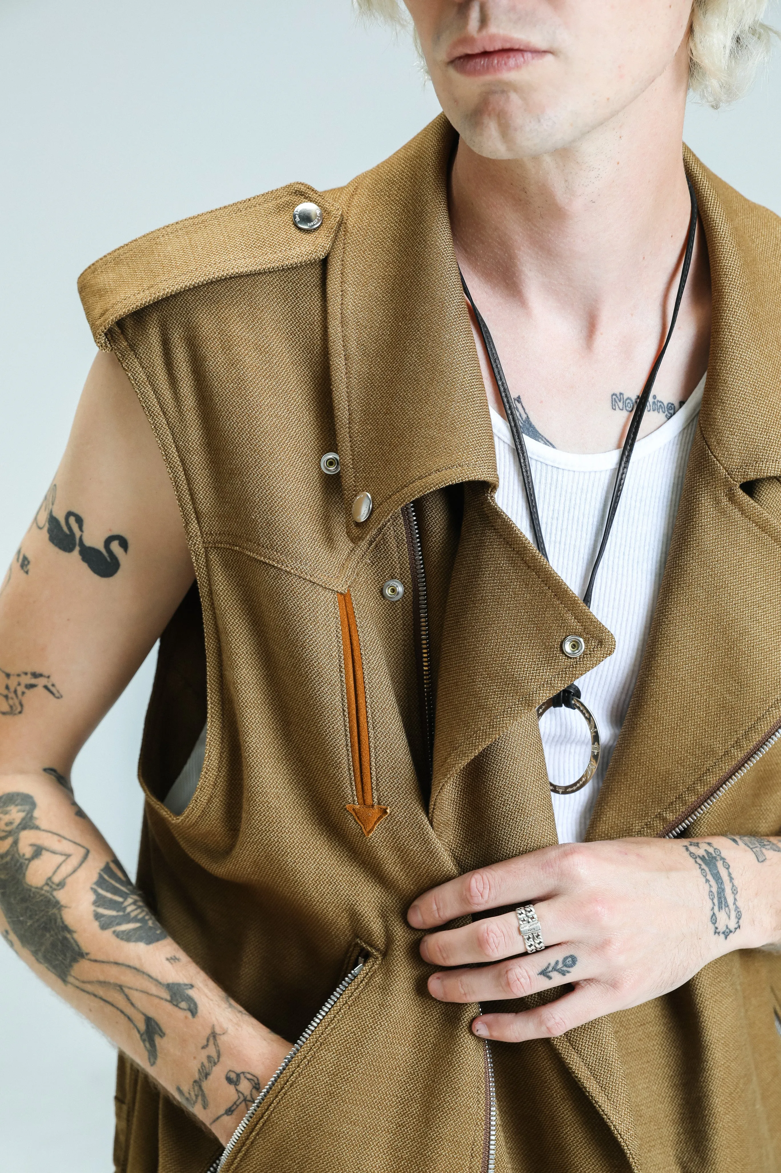 Camel Cotton Motorcycle Western Sleeveless Jacket