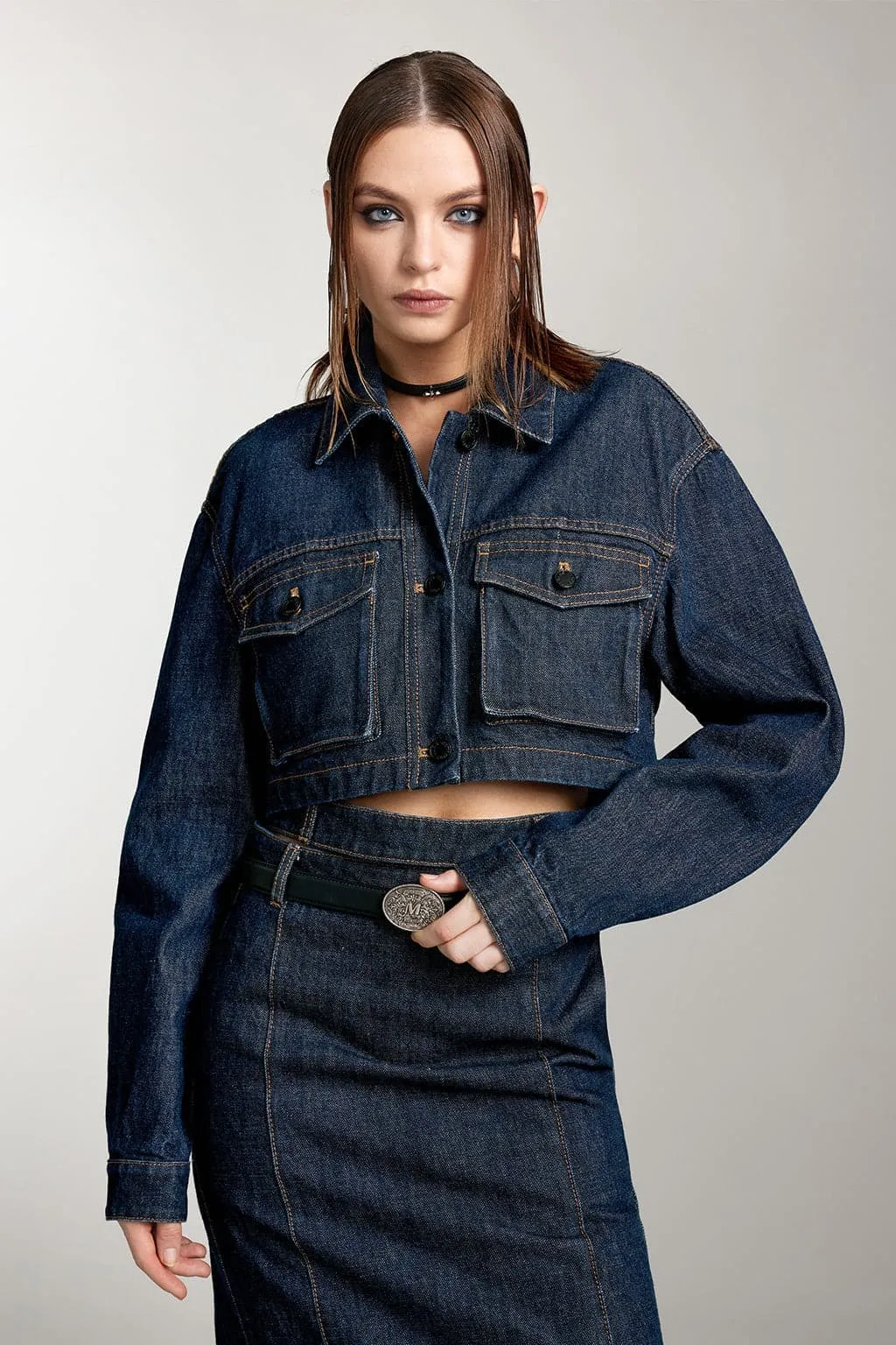 Cargo Style Denim Jacket With Pockets