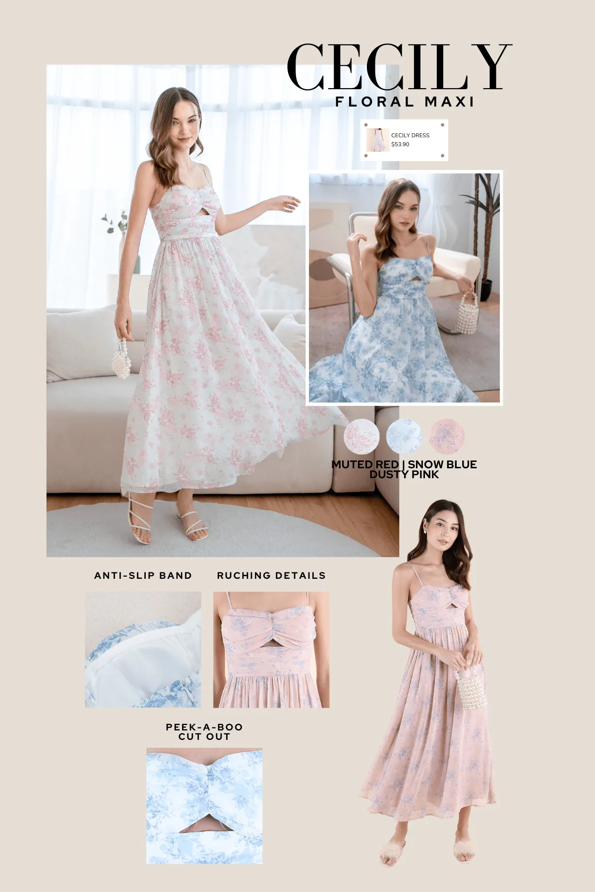 CECILY FLORAL MAXI IN DUSTY PINK