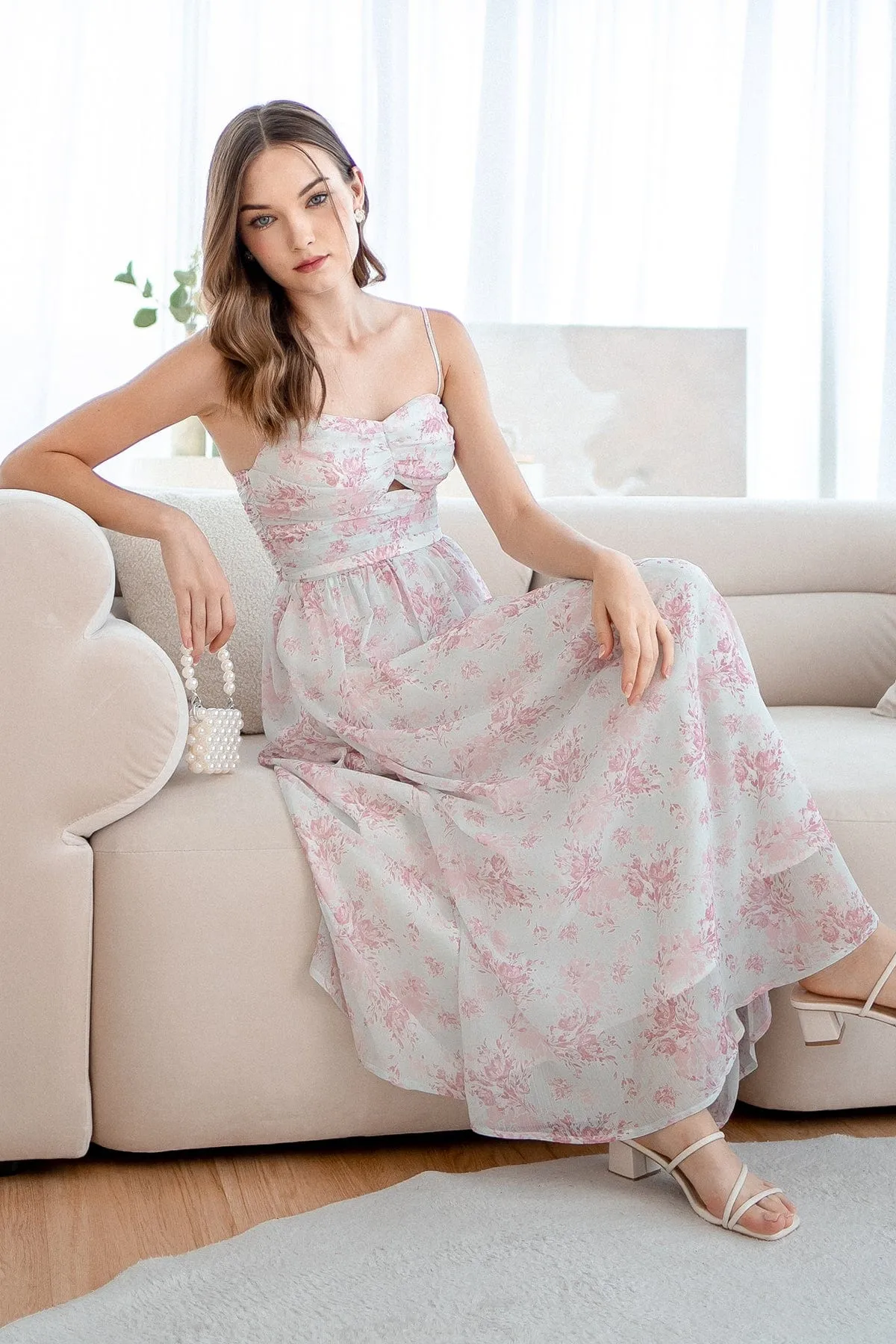 CECILY FLORAL MAXI IN MUTED RED