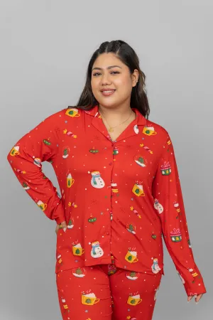 Christmas Full Sleeve Button T-Shirt