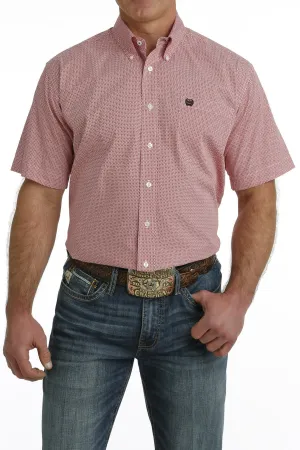 Cinch Men's Geometric Print Button Down Short Sleeve - Red/White