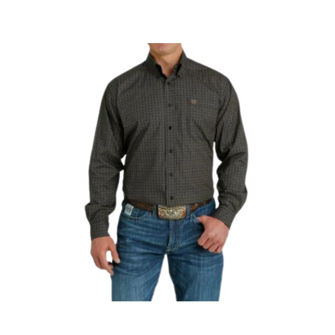 Cinch Men's Geometric Print Long Sleeve Black Gray Shirt