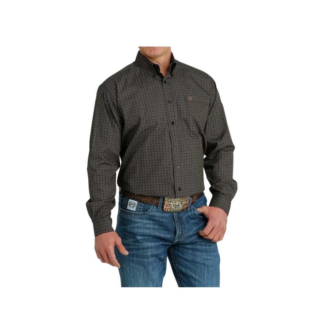 Cinch Men's Geometric Print Long Sleeve Black Gray Shirt