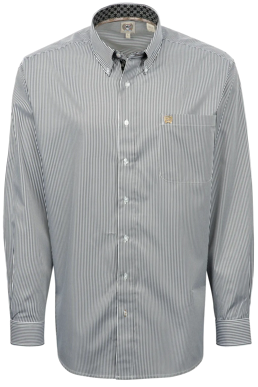 Cinch Tencel Stripe Button-Front Shirt - Black