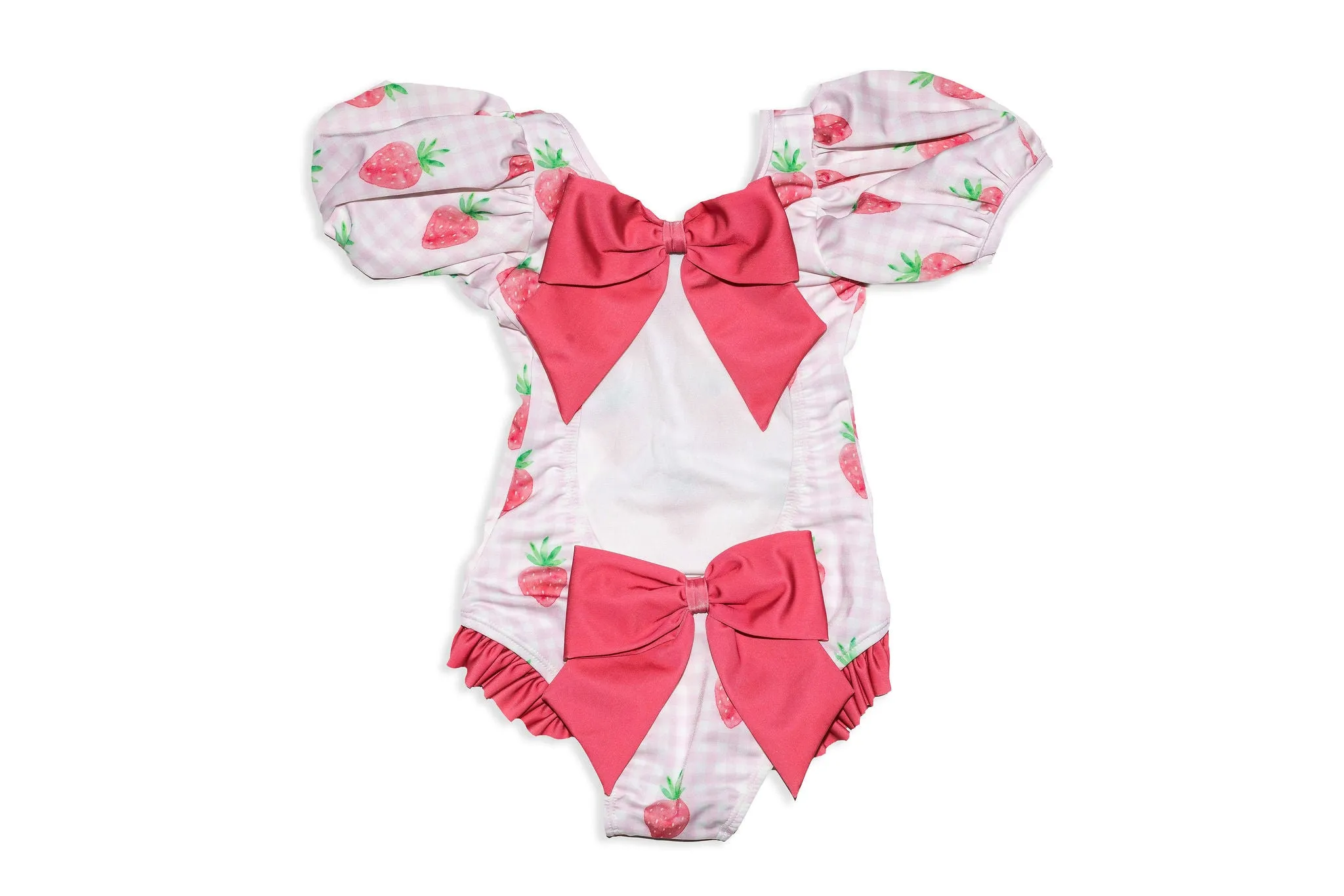 Coral One-Piece Swimsuit with Pink Strawberries