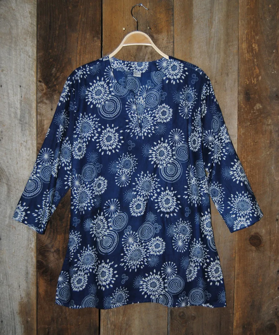 Cotton Tunic Top in Blue Floral