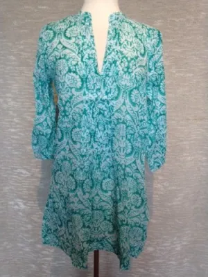 Cotton Turquoise Tunic Top in Indian Print