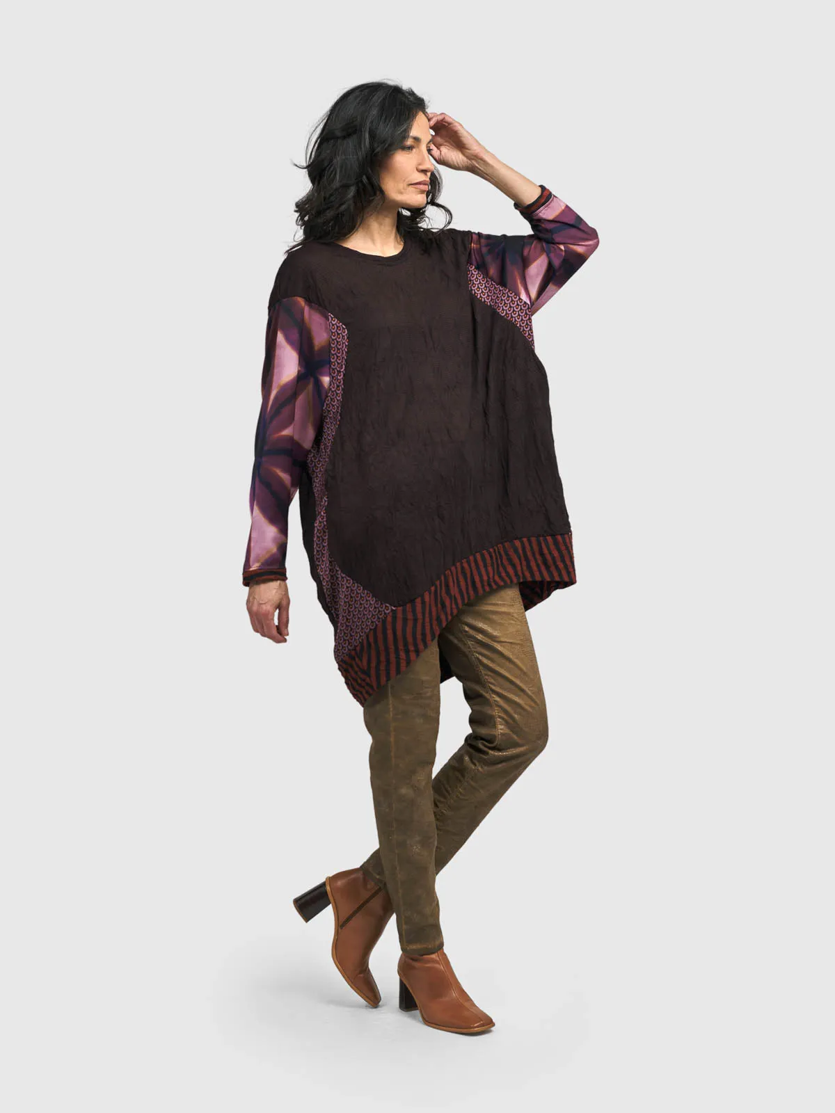 Crush Mix Satin Trim Tunic, Plum