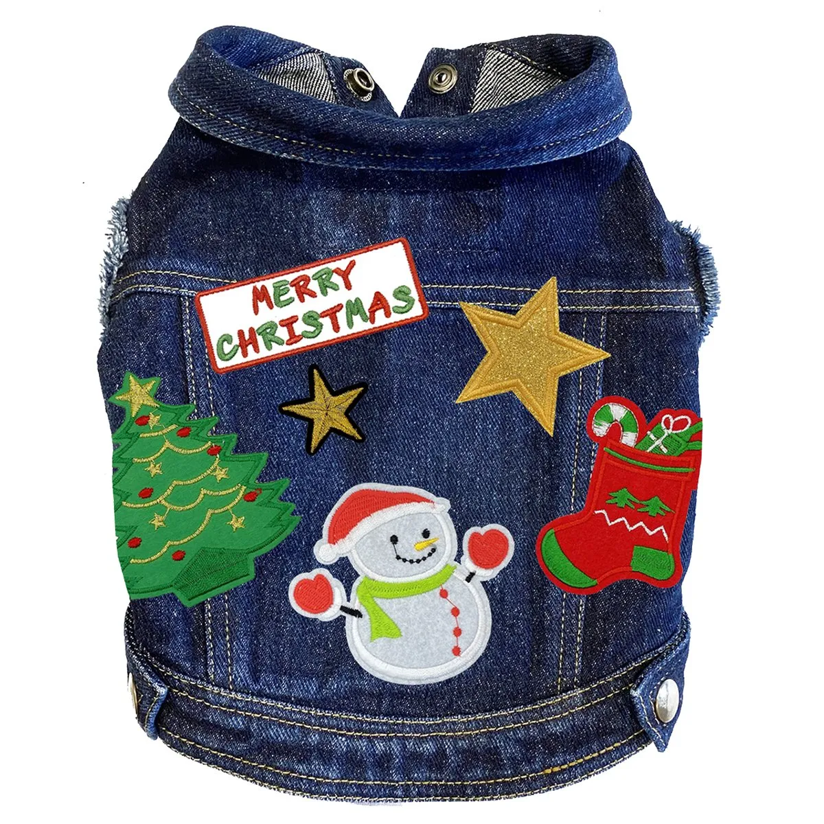 Custom Christmas Denim Dog Jacket Merry Christmas