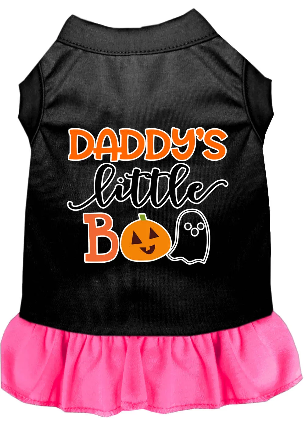 Daddy's Little Boo Screen Print Dog Dress Black With Bright Pink Med