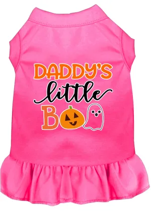 Daddy's Little Boo Screen Print Dog Dress Bright Pink Med