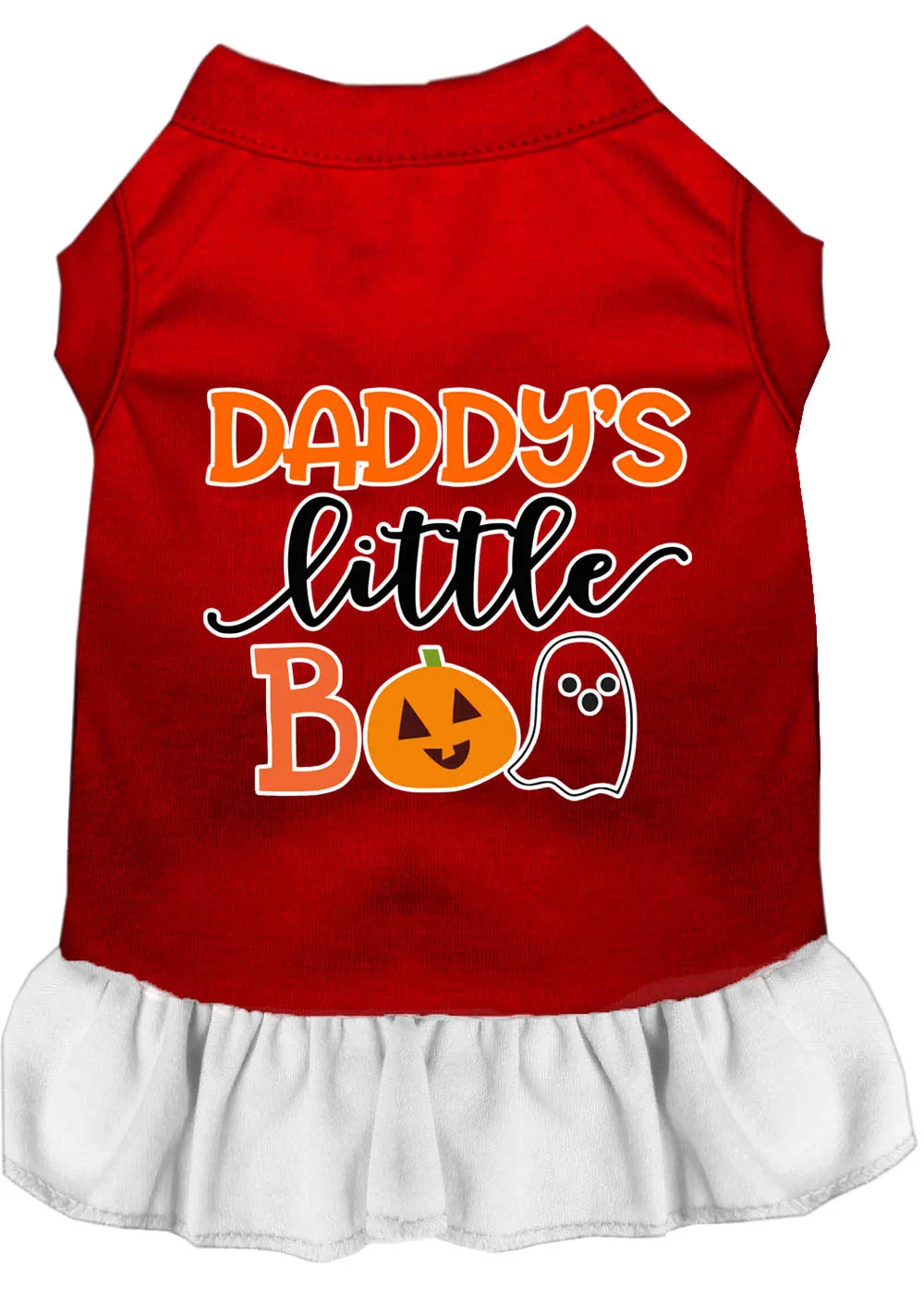 Daddy's Little Boo Screen Print Dog Dress Red With White Xl