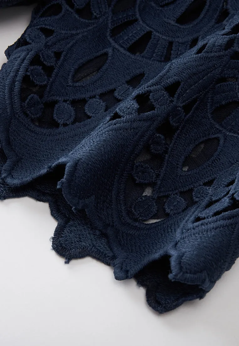 Dark blue Hollow-carved Lace Dress