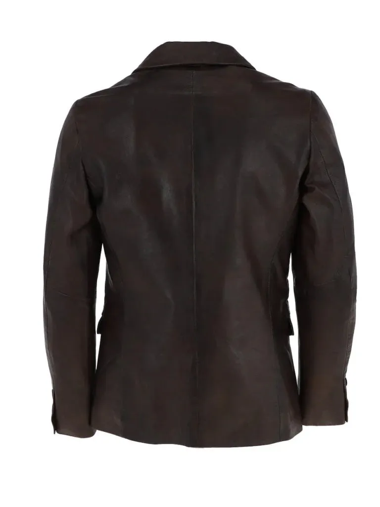 Dark Brown Genuine Leather Blazer