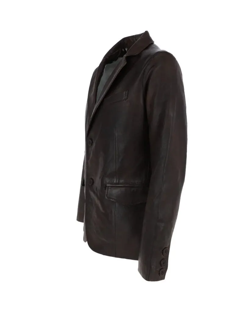 Dark Brown Genuine Leather Blazer