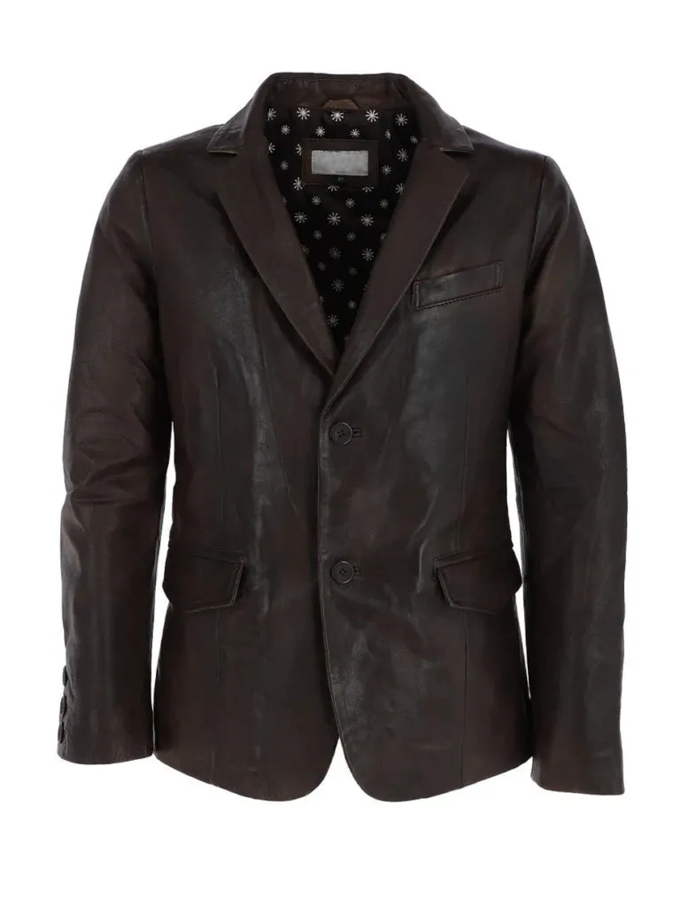 Dark Brown Genuine Leather Blazer