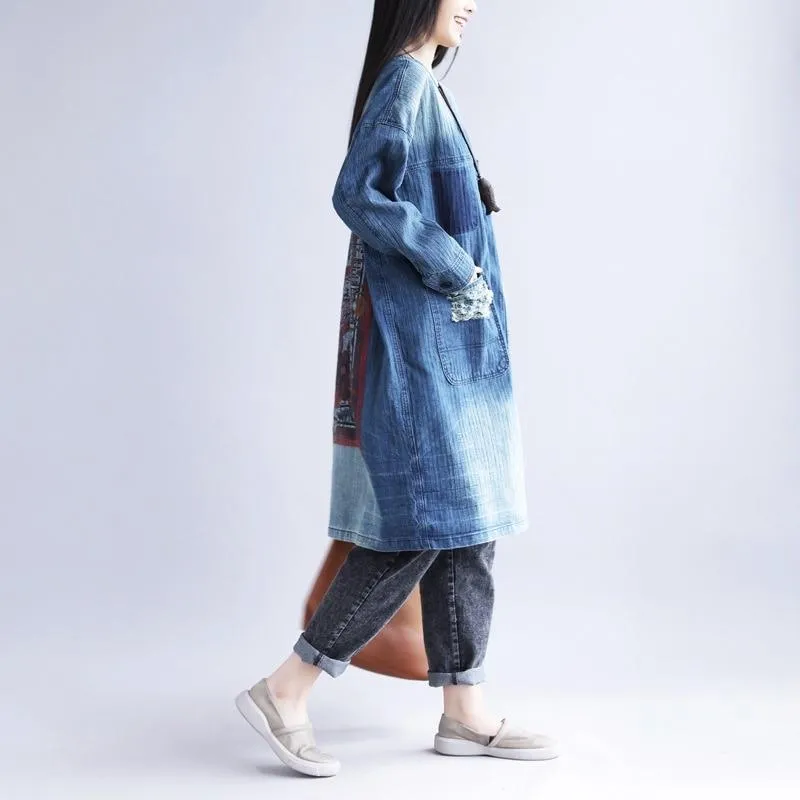 Distressed Long Denim Coat