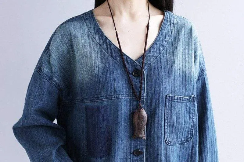 Distressed Long Denim Coat