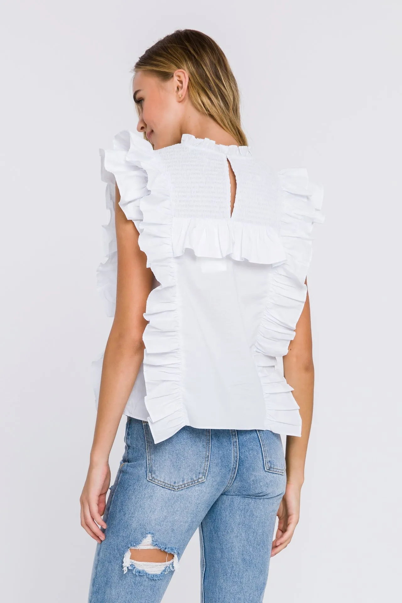 English Factory - Poplin Smocked Ruffled Top